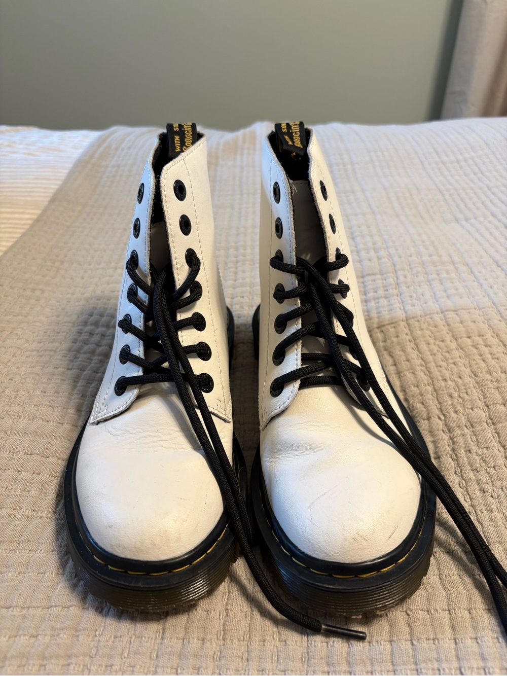 Dr. Martens White and Black Leather Combat Boots